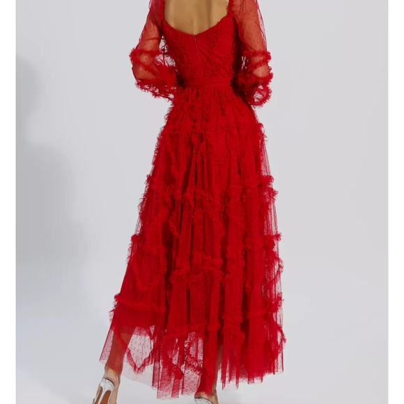 Catchall Red Ruffle Tulle Midi Dress Romantic Valentine Cottagecore NWT S - Picture 2 of 7